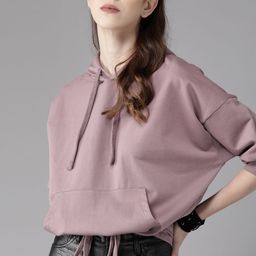 Roadster Women Mauve Solid Hooded Sweatshirt-image-77