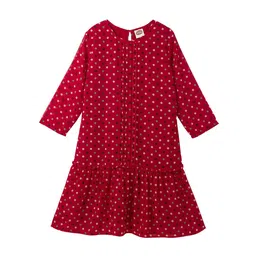 Cub McPaws Girls Red Printed Drop-Waist Dress-image-96