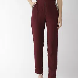 QUIERO Women Maroon Regular Fit Embellished Cigarette Trousers-picture-3