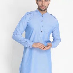 VASTRAMAY Men Blue Solid Pathani Kurta-image-26
