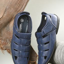 UNDERROUTE Men Navy Blue PU Comfort Sandals-image-89