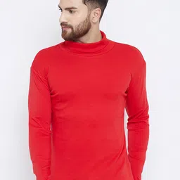 Hypernation Men Red Solid High Neck Pure Cotton T-shirt-image-28