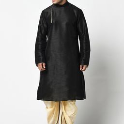 DEYANN Men Black & Cream-Coloured Woven Design Kurta with Dhoti Pants-50