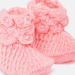 CHUTPUT Kids Set of 2 Peach-Coloured & Red Crochet Booties image 3