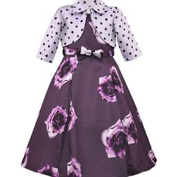 Wish Karo Girls Purple Printed Maxi Dress With Shrug-image-100