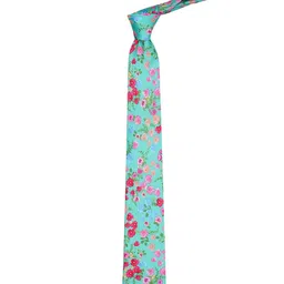 Tossido Men Turquoise Blue & Pink Printed Broad Tie-image-27
