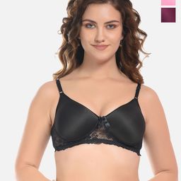 FIMS Pink & Black Pack of 3 Lightly Padded Bra-image-23