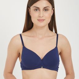 Soie Navy Blue Solid Non-Wired Lightly Padded T-shirt Bra CB-123-10