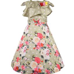 Wish Karo Girls Cream-Coloured Floral Printed Fit and Flare Dress-picture-18