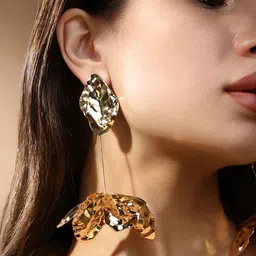 SOHI The Dented Floretta Gold Plated Drop Earrings-14