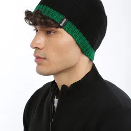 The Roadster Lifestyle Co Unisex Black & Green Colorblocked Beanie-image-15