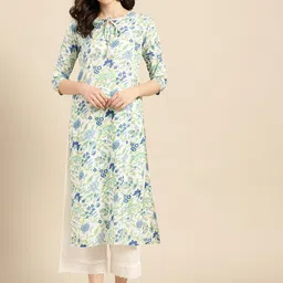 Varanga Women White & Blue Floral Print Straight Kurta-picture-47