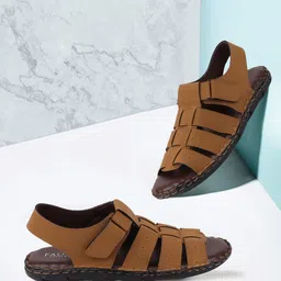 FAUSTO Men Brown Perforated Fisherman Sandals-image-14