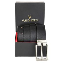WildHorn Men Black Textured Leather Formal Belt-image-92