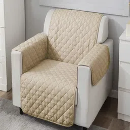 HOKIPO Beige 100 GSM Quilted 1 Seater Sofa Cover-image-55