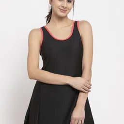 CUKOO Women Solid Black & Neon Pink Border Single Piece Swimwear with Attached shorts-47