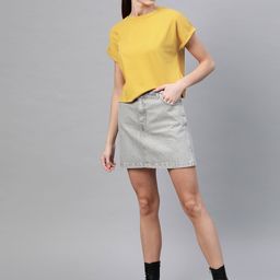 Roadster Women Mustard Yellow Solid Round Neck Top-picture-11