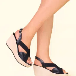 Monrow Black PU Wedge Heels-25