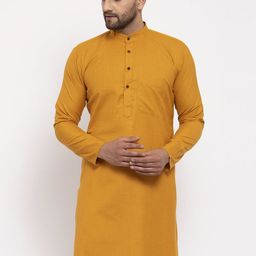Jompers Men Mustard Yellow Solid Straight Kurta-27