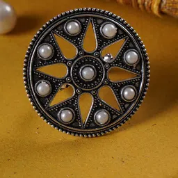 Shoshaa Women Silver-Plated & White Stone Studded Handcrafted Finger Ring-picture-26