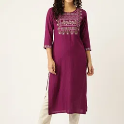 MissKurti Women Burgundy Ethnic Motifs Embroidered Thread Work Kurta-picture-14