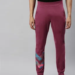 Huetrap Men Maroon Solid Knitted Straight Fit Sustainable Joggers With cuff-image-90