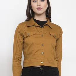 VOXATI Women Mustard Yellow Solid Denim Jacket-image-58