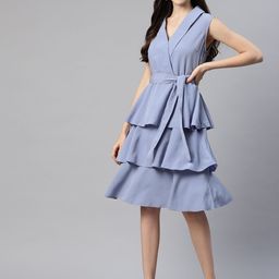 plusS Women Blue Solid A-Line Dress-picture-46