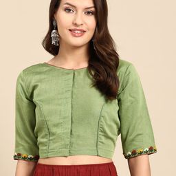 tantkatha Embroidered Padded Chanderi Silk Saree Blouse-picture-54