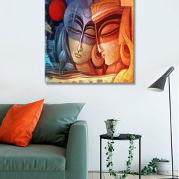 999Store Brown & Blue Printed Radha Krishna Canvas Wall Art-10