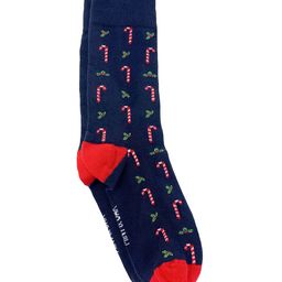 Mint & Oak Men Navy Blue & Red Candy Cane Patterned Calf-Length Socks-25