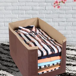 Kuber Industries Brown & Beige Non-Woven Wardrobe Organizer-90