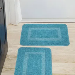 Saral Home Set of 2 Blue Woven-Design Anti-Skid Bath Mats-80