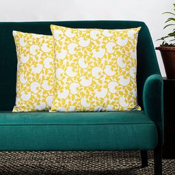 Contrast Living Mustard Yellow & White Set of 2 Floral Square Cushion Covers-21