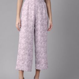 anayna Women Lavender Printed Straight Cropped Palazzos-29