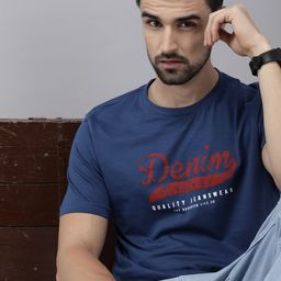 Roadster Men Navy Blue & Red Printed Pure Cotton T-shirt-image-26