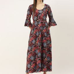 Deewa Women Black & Pink Floral Print Maxi Dress-image-67