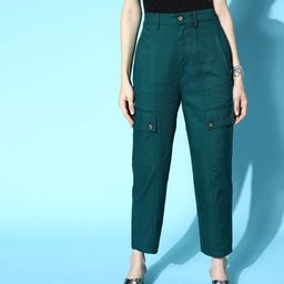 plusS WORX Women Tranquil Teal Solid Y2K Cargo Trousers-image-92