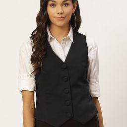 Trendyol Women Black Solid Waistcoat-picture-43