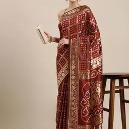 Mitera Maroon & Golden Silk Blend Bandhani Saree-picture-29