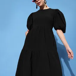 Athena Women Classic Black Solid Volume Play Dress-40