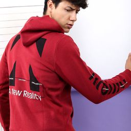 HIGHLANDER Men Maroon Printed Hooded Sweatshirt-image-11