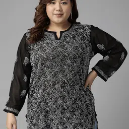 ADA Black & White Ethnic Motifs Embroidered Plus Size Chikankari Kurti-36