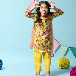 Biba Floral Printed Kurta with Trousers & Dupatta-image-35