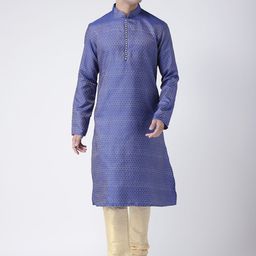 DEYANN Men Blue Woven Design Straight Kurta-picture-10