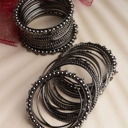 Sanjog Set Of 40 Silver-Plated Oxidised Bangles-35