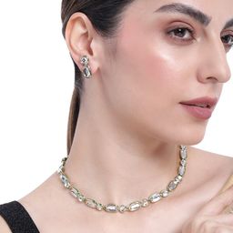 Estele Gold Plated Dazzling Kundan Necklace Set-image-38