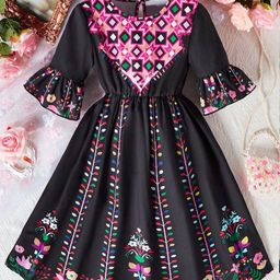BAESD Floral Print Bell Sleeve Fit & Flare Dress-picture-47