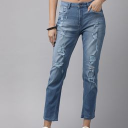 Roadster Women Blue Boyfriend Fit Low-Rise Highly Distressed Light Fade Stretchable Jeans-picture-17