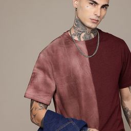 R.Code by The Roadster Life Co. Colourblocked Tie and Dye Printed Relaxed Fit T-shirt-image-62